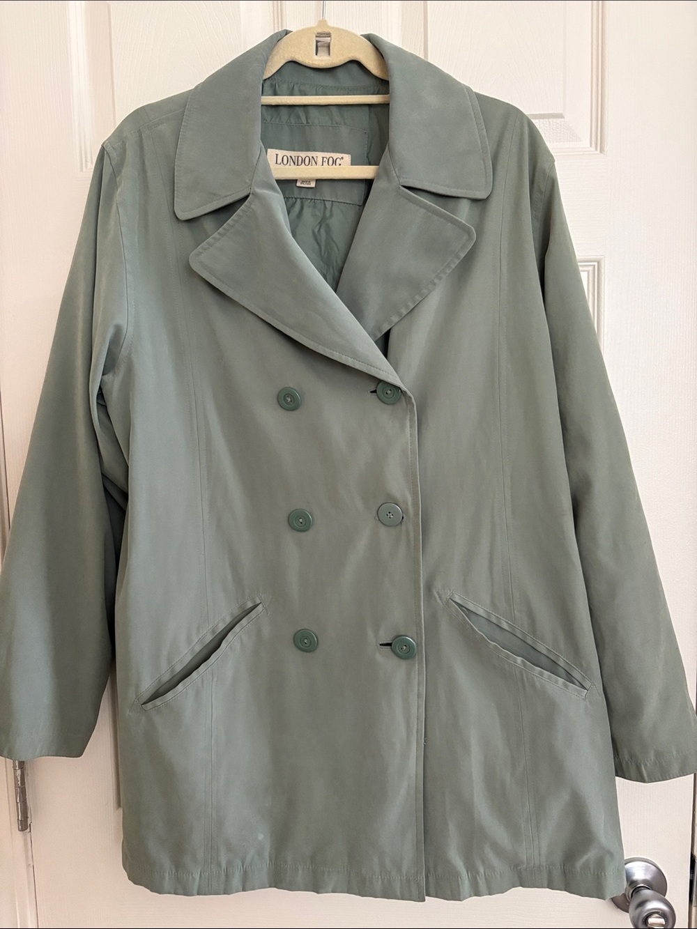 London Fog Women's Double-Breasted Trench Rain Coat in Sage Sea foam Jacket